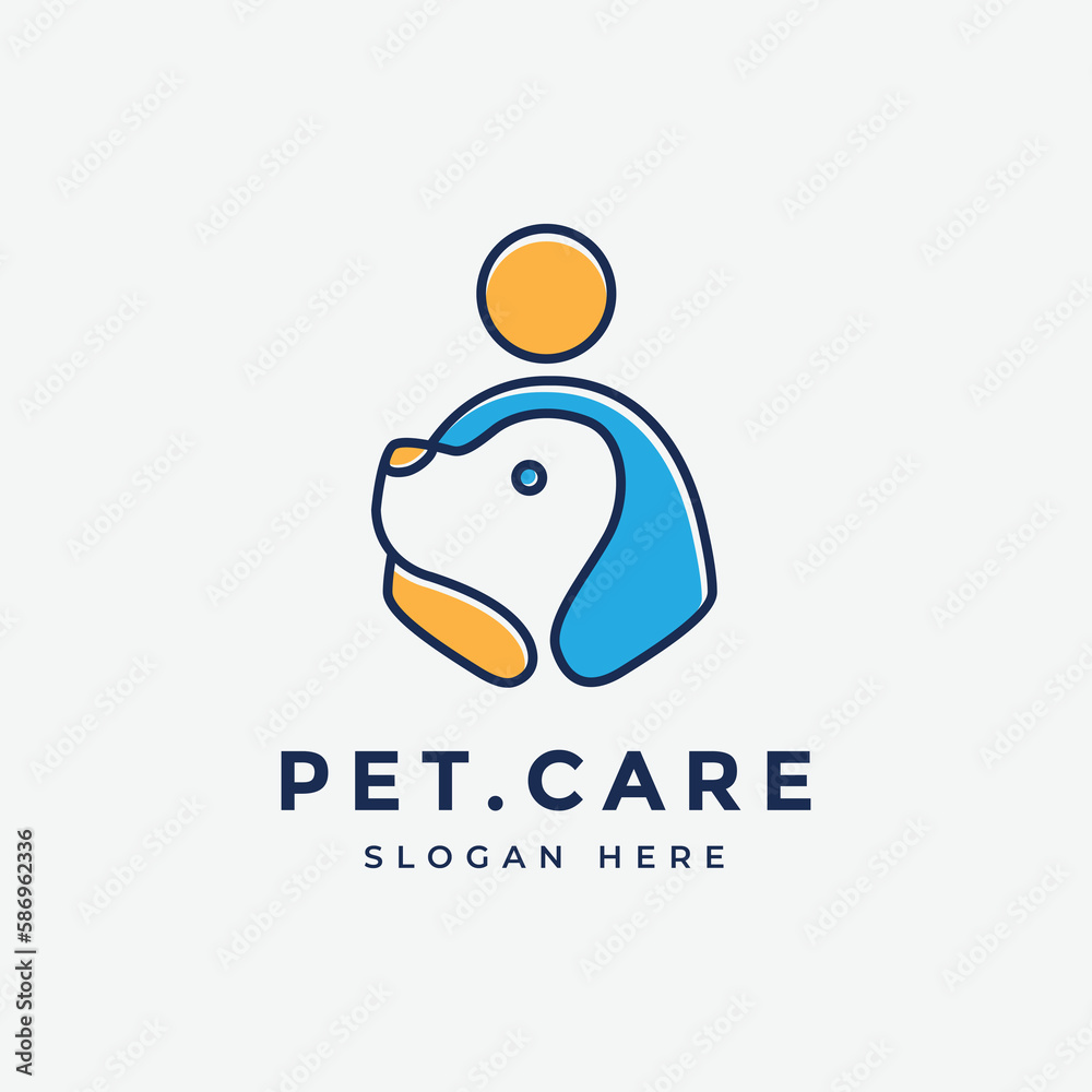 Obraz premium pet care dog cute animal friend mammal pet shop hospital logo design vector design