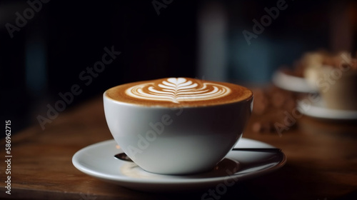 coffee latte in coffee shop cafe. Generative AI.