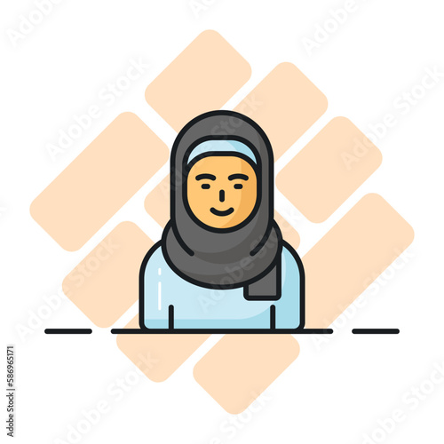 Woman wearing hijab showing vector of muslim woman, premium icon