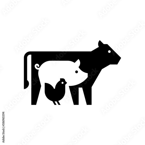 Farm animals logo cow, pig and chicken. Icon design. Template elements