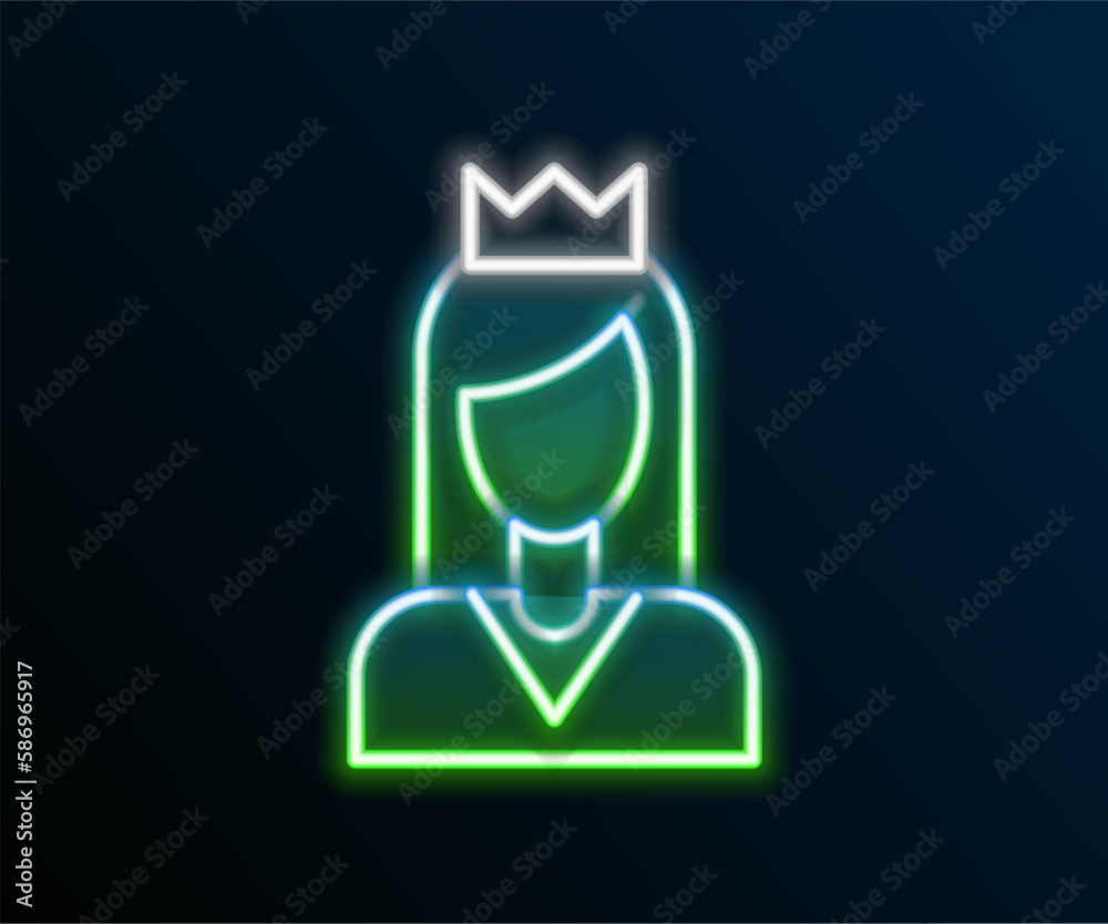 Glowing neon line Princess icon isolated on black background. Colorful outline concept. Vector Glowing neon line Princess icon isolated on black background. Colorful outline concept. Vector