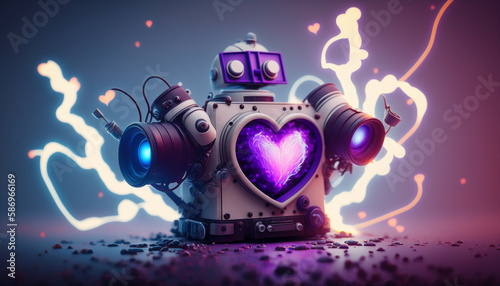A robotic heart with a creative explosion. Generative AI.