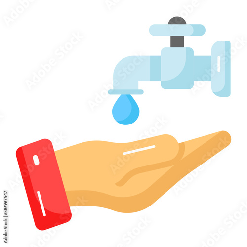 Hand with water tap showing concept of ablution vector, easy to use icon
