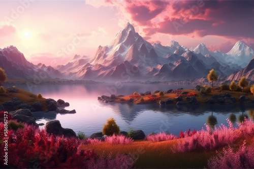 Mountain  sunsets  summer flower  nature worm  lake  mountain villages. 