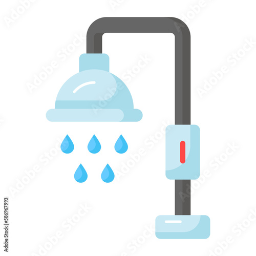 An amazing vector of shower with water drops, icon of taking ghusl