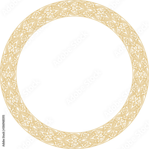 Vector golden round oriental ornament. Arabic patterned circle of Iran, Iraq, Turkey, Syria. Persian frame, border..