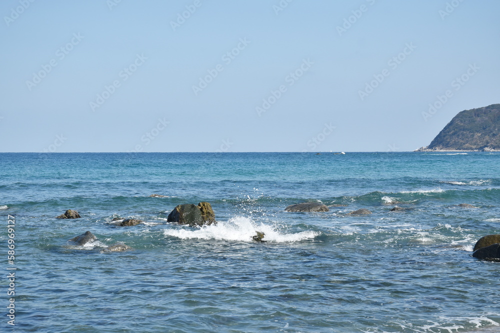 Fototapeta premium beach landscape at couple rock Meotoiwa for lover with white column on beach in Fukuoka Japan 