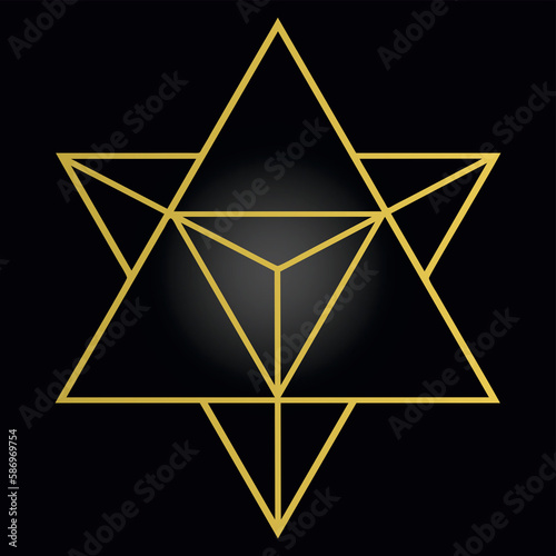 Merkaba symbol heart opener gold on black background