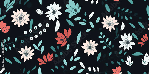 Full Frame Shot Of Vintage Beautiful Wallpaper With Floral Pattern, Illustration, generative AI.