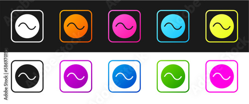 Set AC voltage source symbol icon isolated on black and white background. Alternating current symbol. Vector