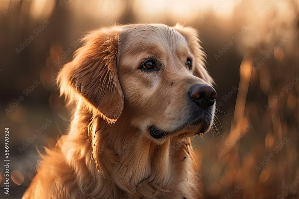 Golden haired dog in a portrait. Generative AI