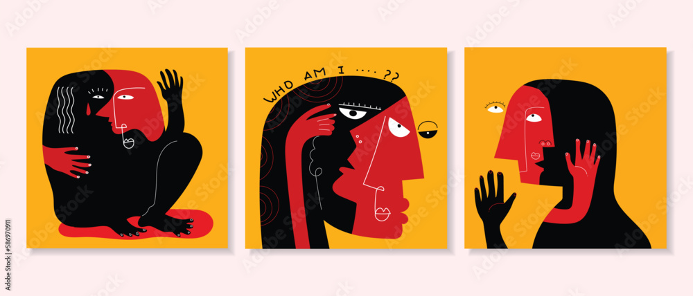 Set of abstract funny expression figure person icon vector illustration.