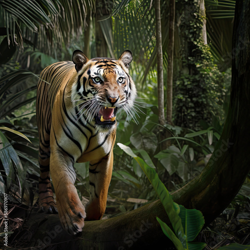 Beautiful Bengal Tiger in the jungle  wild animal in its natural habitat. Big cat  endangered animal.