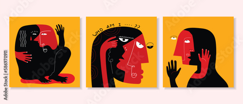 Set of abstract funny expression figure person icon vector illustration.