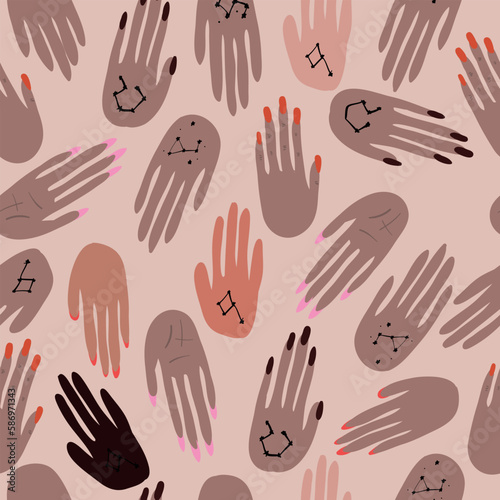 Seamless pattern with woman's hands .  Background for textile, fabric, stationery, clothes, accessories and other designs.