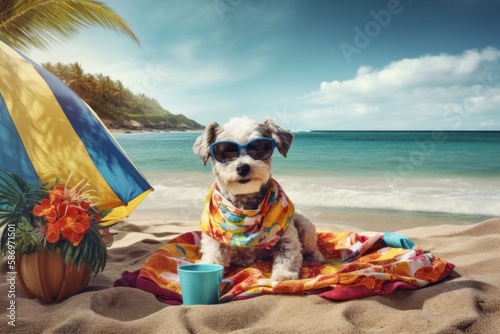 Funny Dog Enjoying a Beach Day in Hawaiian Shirt and Sunglasses © Georg Lösch