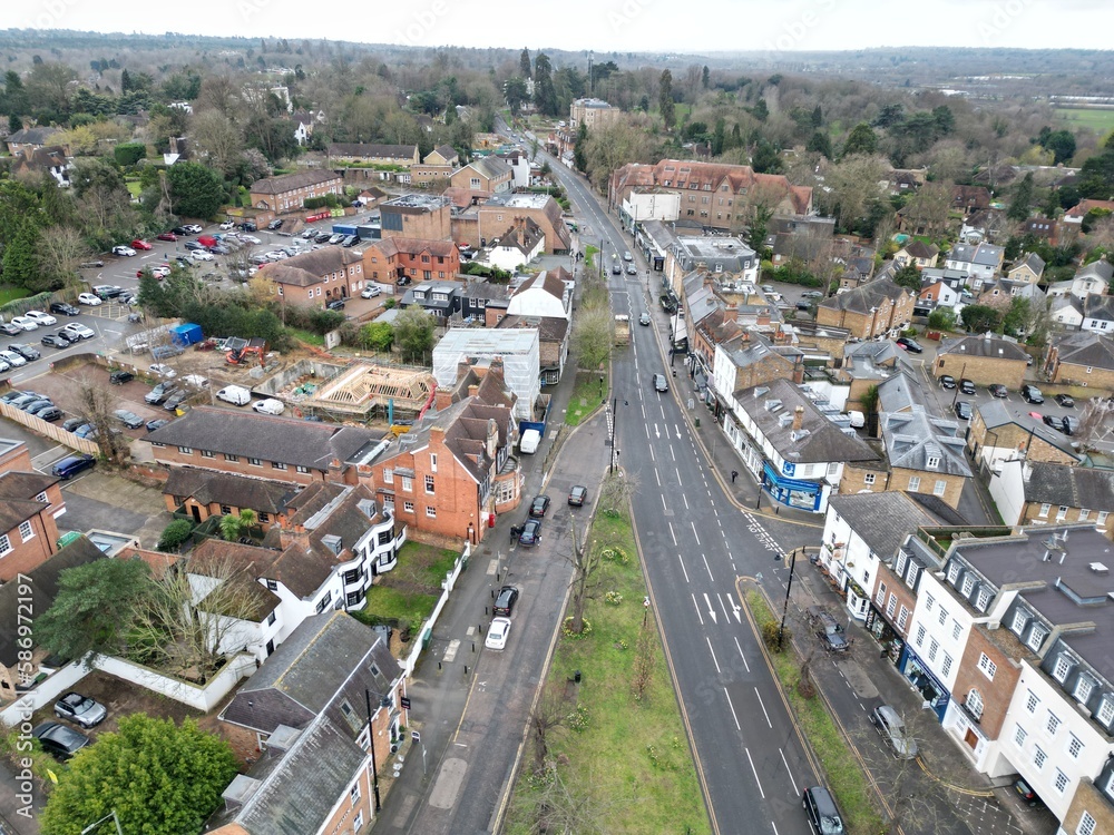 Esher town centre Surrey UK drone aerial view