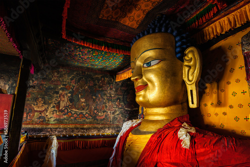 Sakyamuni Buddha statue in Shey gompa (Tibetan Buddhist monastery). Shey, Ladakh, India photo