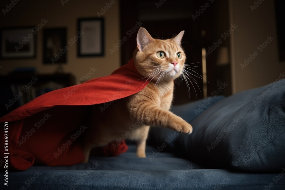 Cat Superhero Mid-Jump in Cape..Cat Superhero Mid-Jump in Cape..Cat  Superhero Mid-Jump in Cape.. Stock Illustration | Adobe Stock