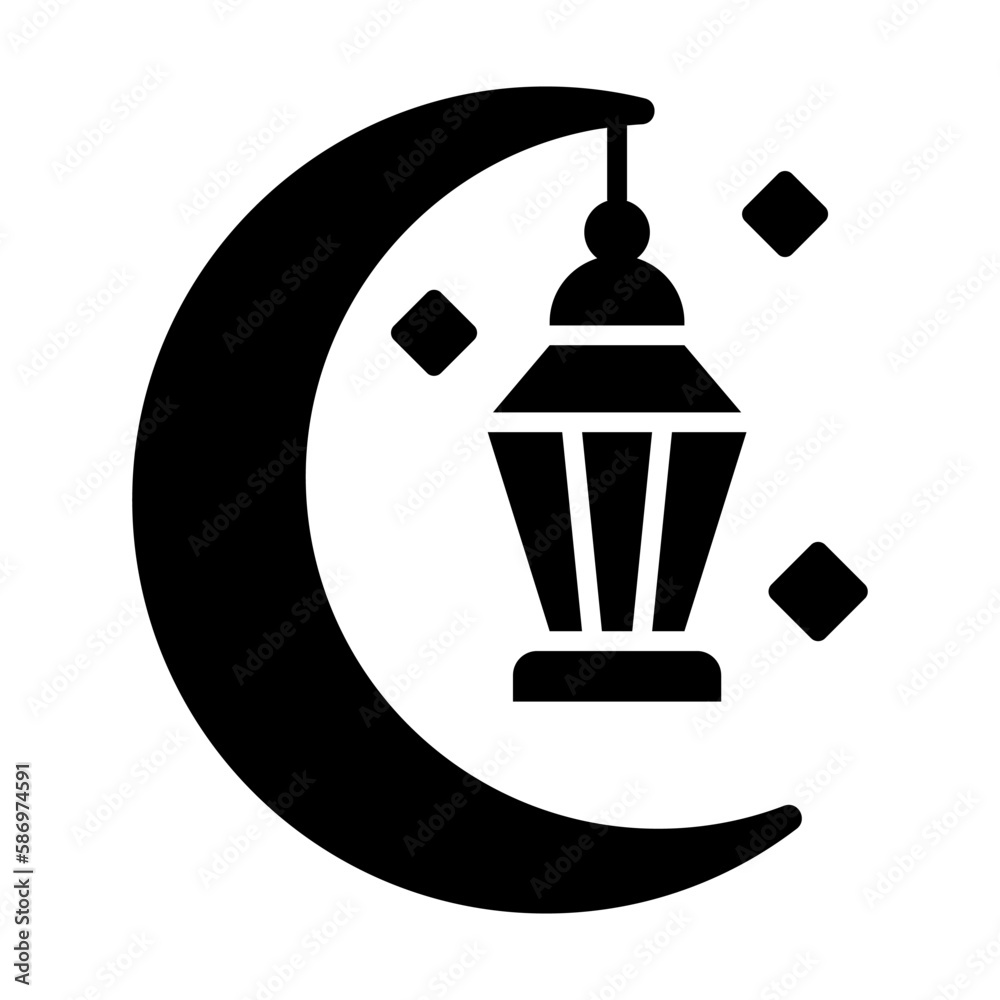 Lantern hanging with moon concept of ramadan decoration icon Lantern hanging with moon concept of ramadan decoration icon