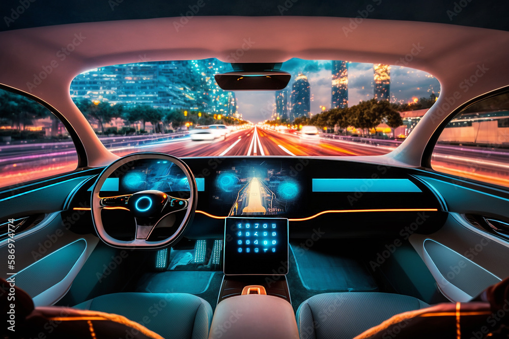 Future Car Software Technology. Self-Driving Car, Autonomous Vehicle, Driverless Car, Robo-Car. Generative AI