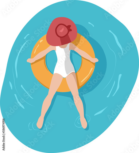 relaxed woman enjoying a day at the beach or pool in her air float