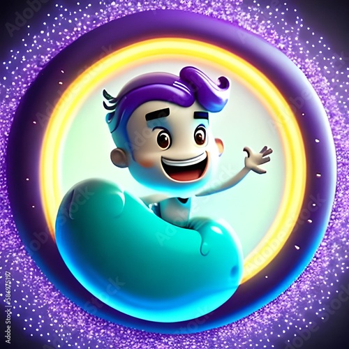 creation of a cute and handsome male character in purple slime style in glowing circle shape
