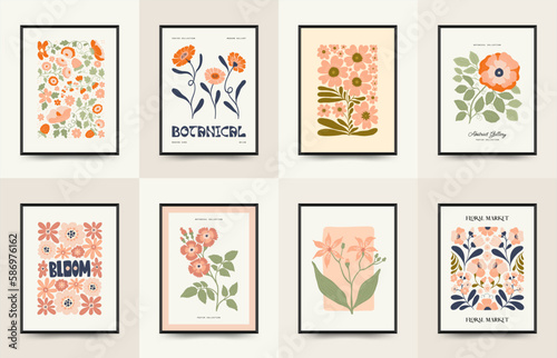 Abstract floral posters template. Modern trendy Matisse minimal style. Groovy. Hand drawn design for wallpaper, wall decor, print, postcard, cover, template, banner. 