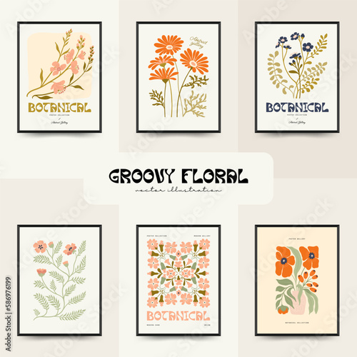 Wallpaper Mural Abstract floral posters template. Modern trendy Matisse minimal style. Groovy. Hand drawn design for wallpaper, wall decor, print, postcard, cover, template, banner.  Torontodigital.ca