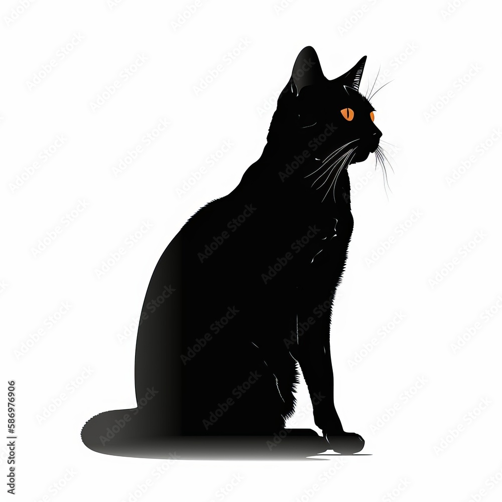 Sitting cat silhouette on white background Generative AI