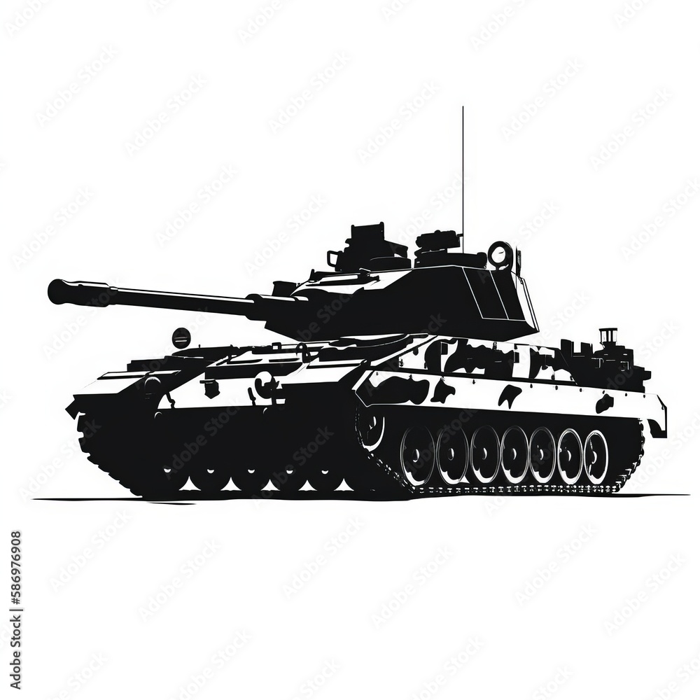 Military tank silhouette on white background Generative AI