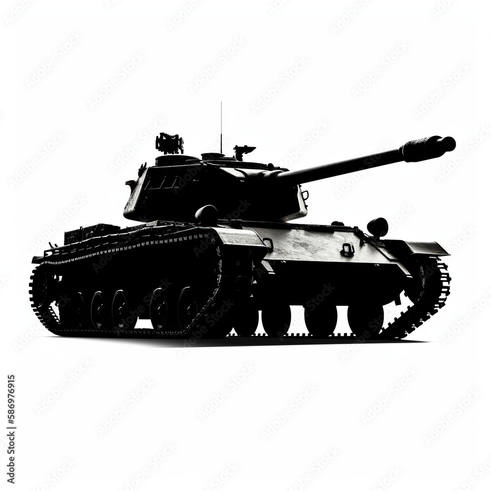 Military tank silhouette on white background Generative AI