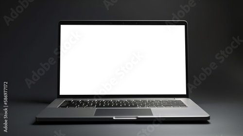 laptop isolated on black background, without screen, white screen