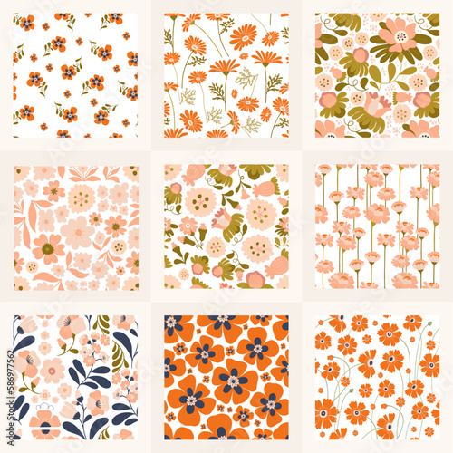 Flowers seamless pattern. Groovy botanica. Modern trendy Matisse minimal style.