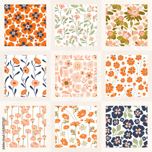 Flowers seamless pattern. Groovy botanica. Modern trendy Matisse minimal style.