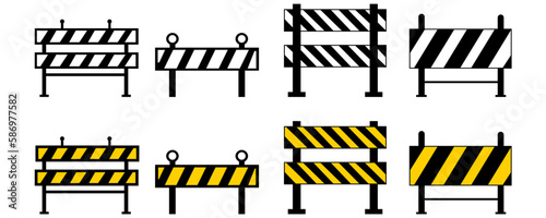 The road barrier is closed. yellow and black, white and black stripes, color warning barrier. vector background illustration. eps10