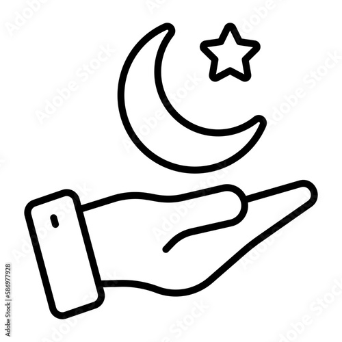 Crescent moon and star on hand denoting concept vector of ramadan