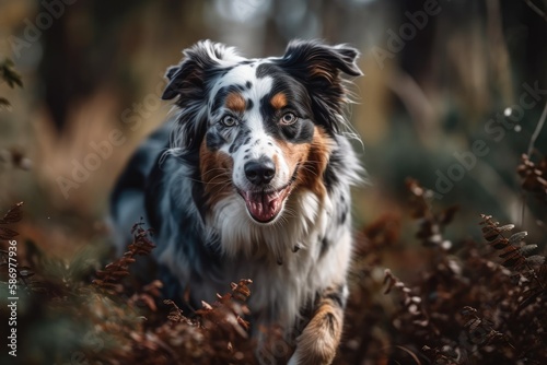 Outdoor Australian Shepherd, Aussie dog. Generative AI