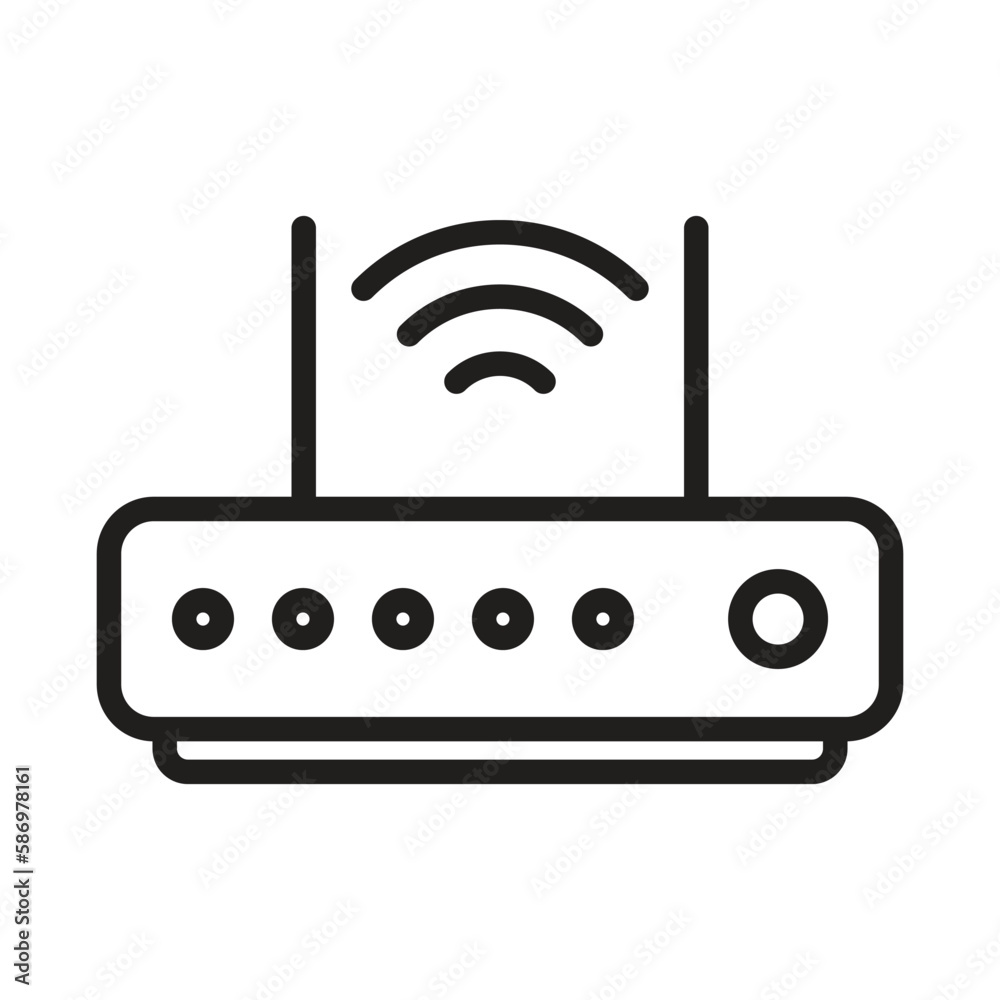 WiFi Router Outline Icons, Modem Icons, Wireless Router Connectivity, Broadband Line, Internet Connection, Access Point Vector Icons
