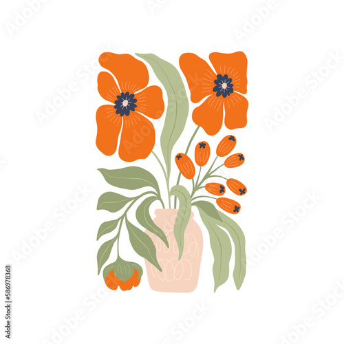 Floral abstract elements. Botanical composition. Modern trendy Matisse minimal style. Floral poster, invite. Vector arrangements for greeting card or invitation design