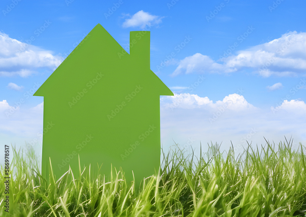 Concept maison dans la nature avec ciel bleu Concept maison dans la nature avec ciel bleu