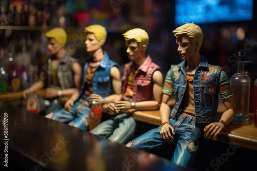 Fictional Gay Men - Plastic Dolls, Having fun at a colourful Gay Bar, Generative AI Illustration © AI Visual Vault
