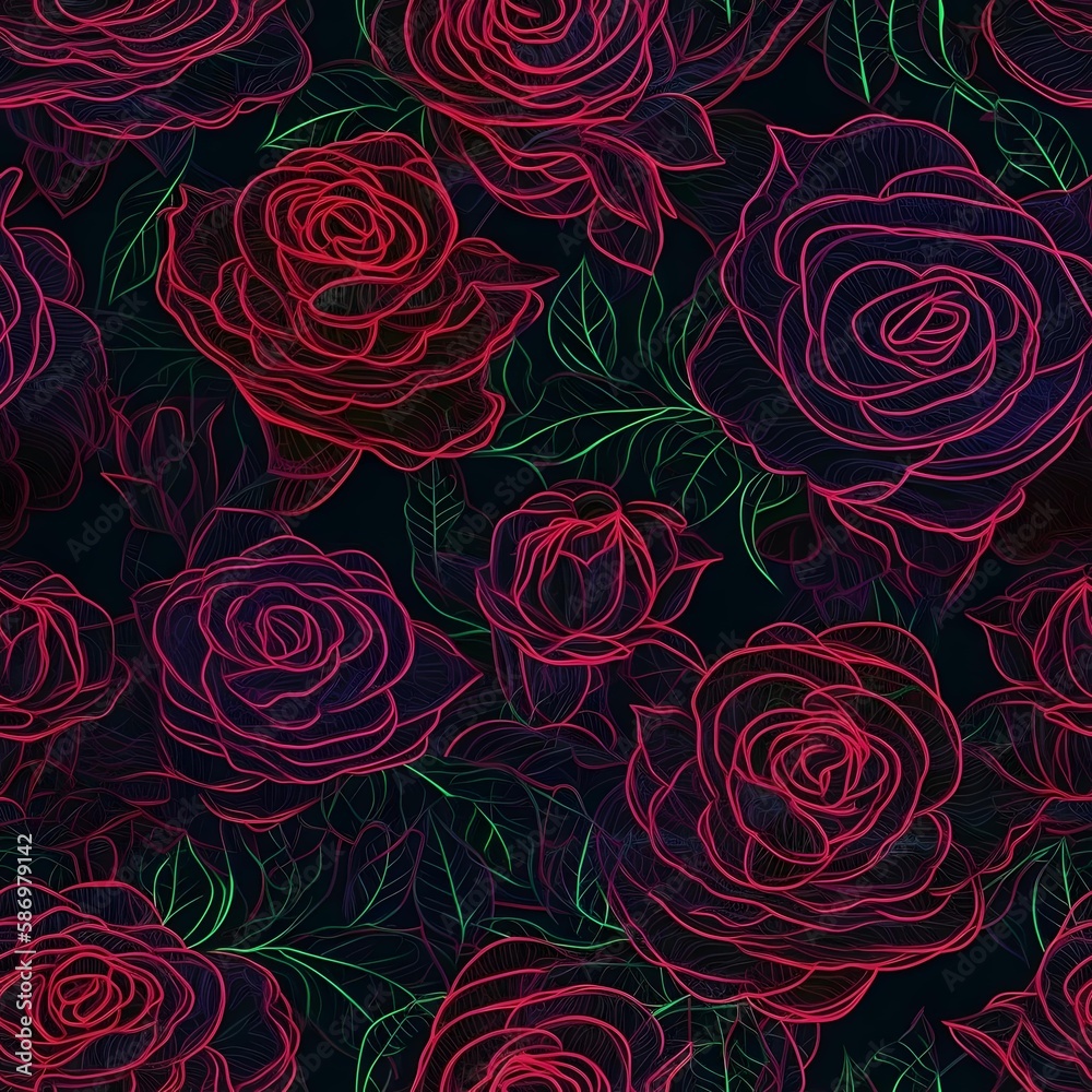 Roses seamless tile texture, Generative AI Roses seamless tile texture, Generative AI