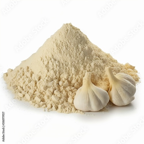 Pile of garlic powder on white, created with generative aI