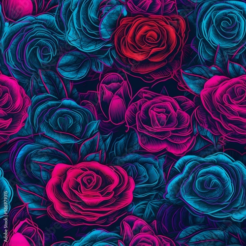 Roses seamless tile texture, Generative AI