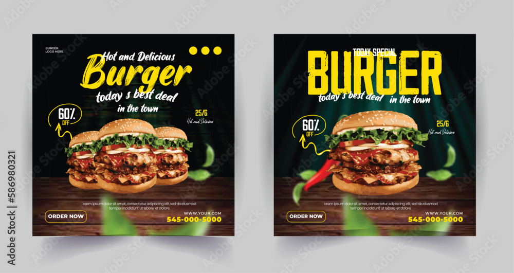 Food Burger Social Media Post Design, Fast food marketing social media