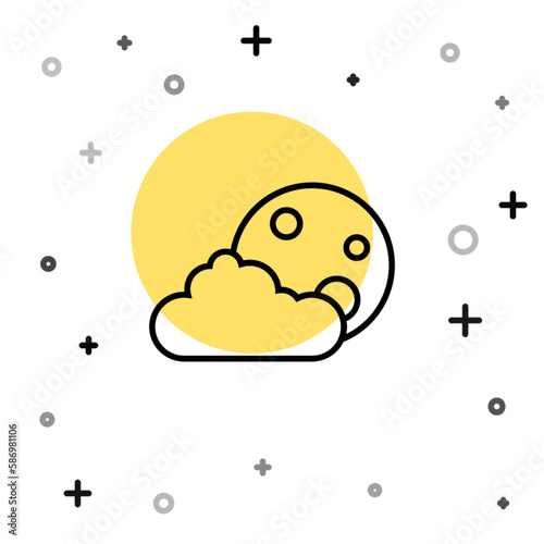 Black line Moon and stars icon isolated on white background. Cloudy night sign. Sleep dreams symbol. Full moon. Night or bed time sign. Random dynamic shapes. Vector