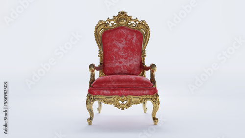 3D render of red armchair isolated on white background with shining light