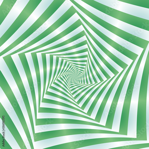 Striped Spiral in Green and Pale Blue. 
A digital abstract fractal work with a five sided striped spiral design in green and pale blue.