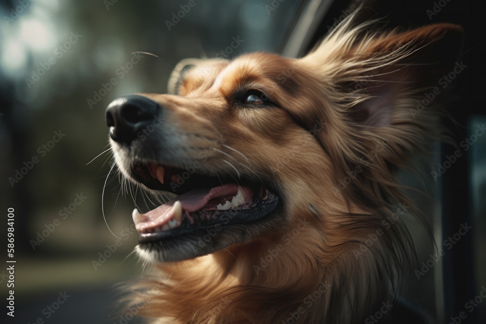 Dog on road trip sticking its head out of car window
